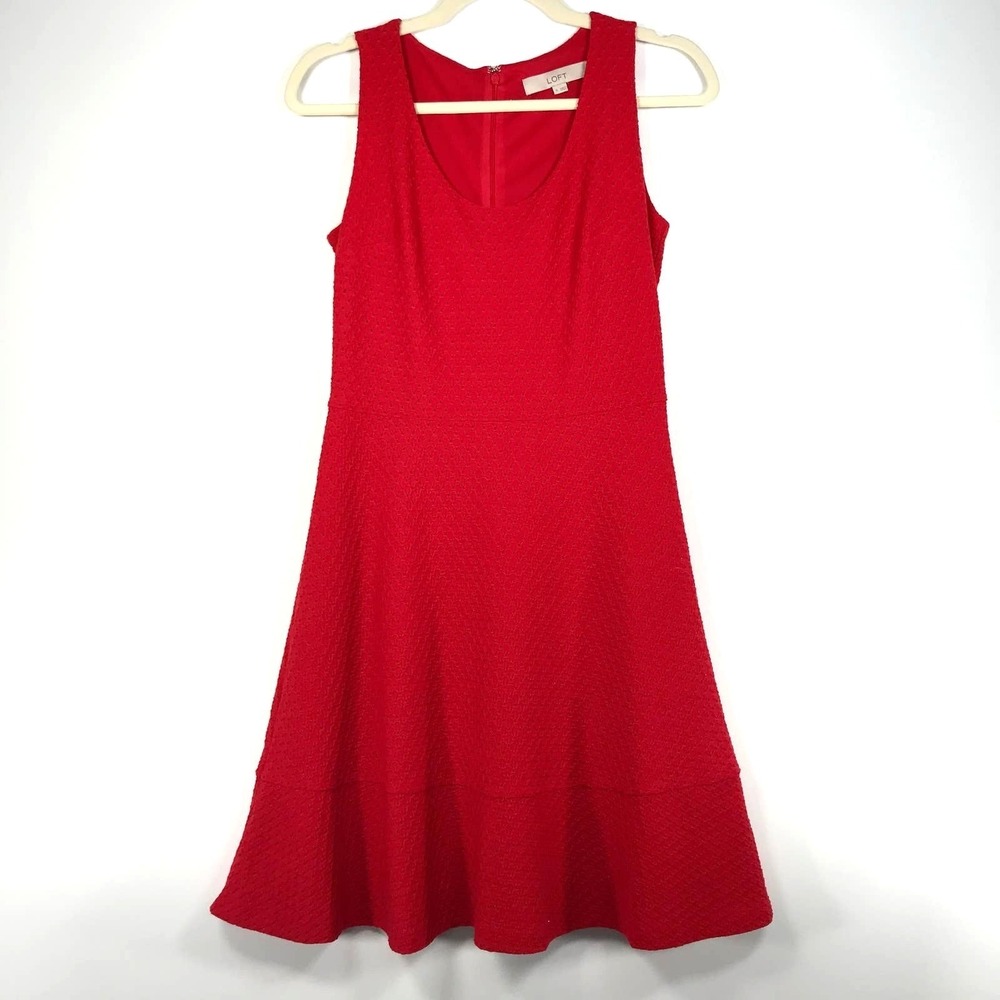 LOFT Crochet Eyelet Dress Size 0 Red Flutter Feminine Romantic Coquette Mod 50s